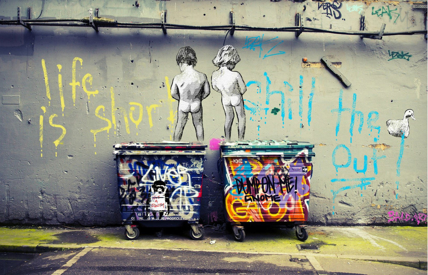 MEGA XXXL 160X90 CM Leinwandbilder inkl. Holzrahmen W51 BANKSY ART KEEP CALM LIFE IS SHORT CHILL THE DUCK OUT STREET ART Enten Ducks