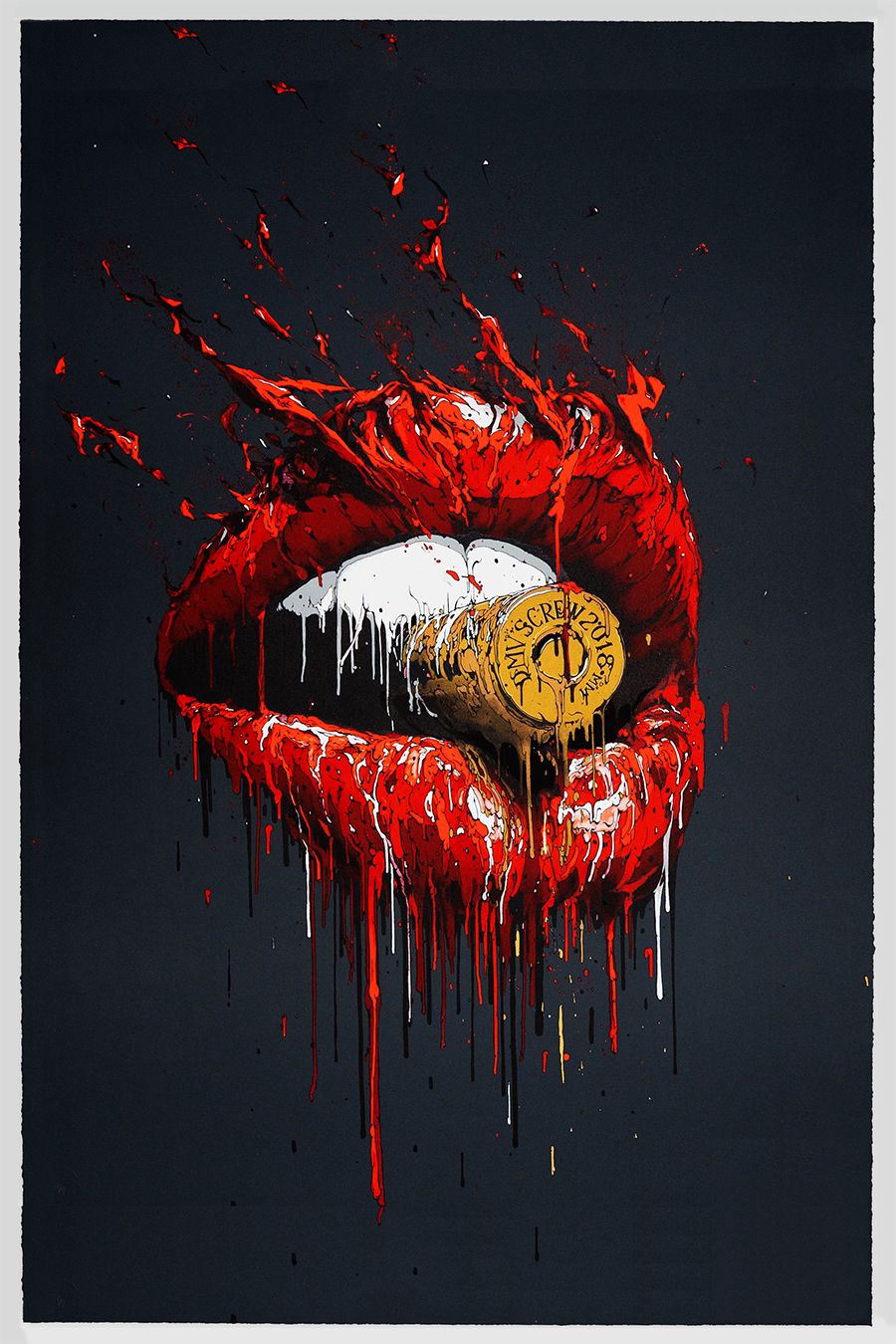 X119 - MEGA XXXL 160X90 CM Leinwandbilder inkl. Holzrahmen Lippen Mund Patrone Waffen Dripping Digital Art