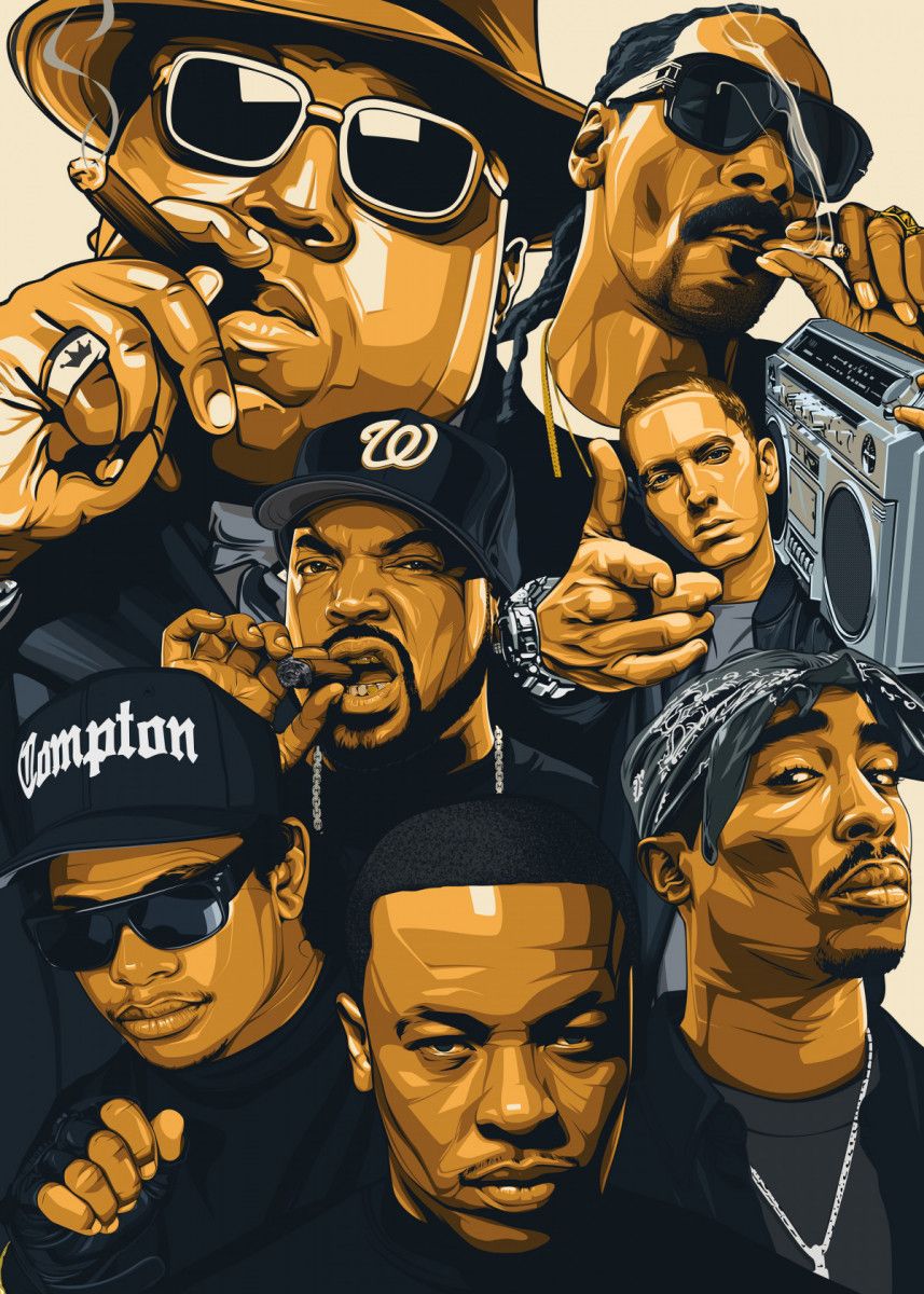 X123 - MEGA XXXL 160X90 CM Leinwandbilder inkl. Holzrahmen Dr Dre 2Pac Eazy E NWA Snoop Dogg Ice Cube Notorious BIG Eminem Hiphop Rap