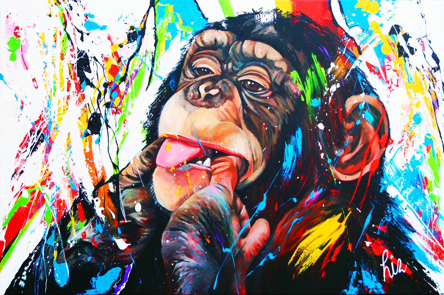 X131 - MEGA XXXL 160X90 CM Leinwandbilder inkl. Holzrahmen Affe Handgemalt