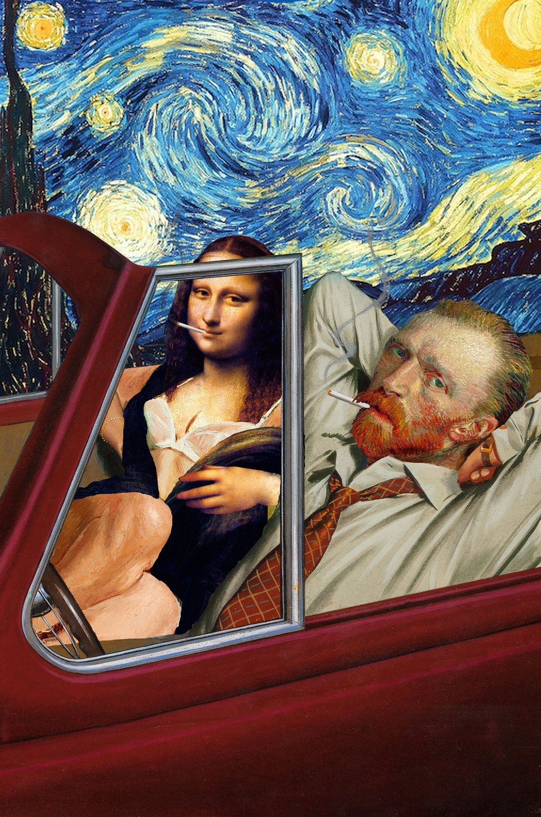 X132 - MEGA XXXL 160X90 CM Leinwandbilder inkl. Holzrahmen Pop Art Von Gogh Mona Lisa Cool Lustig Chillig Handgemalt