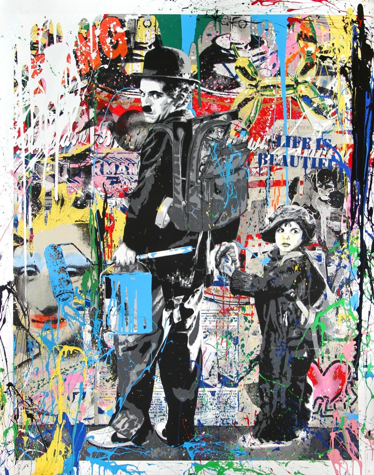 MEGA XXXL 160X90 CM Leinwandbilder inkl. Holzrahmen X141 Banksy Charlie Chaplin