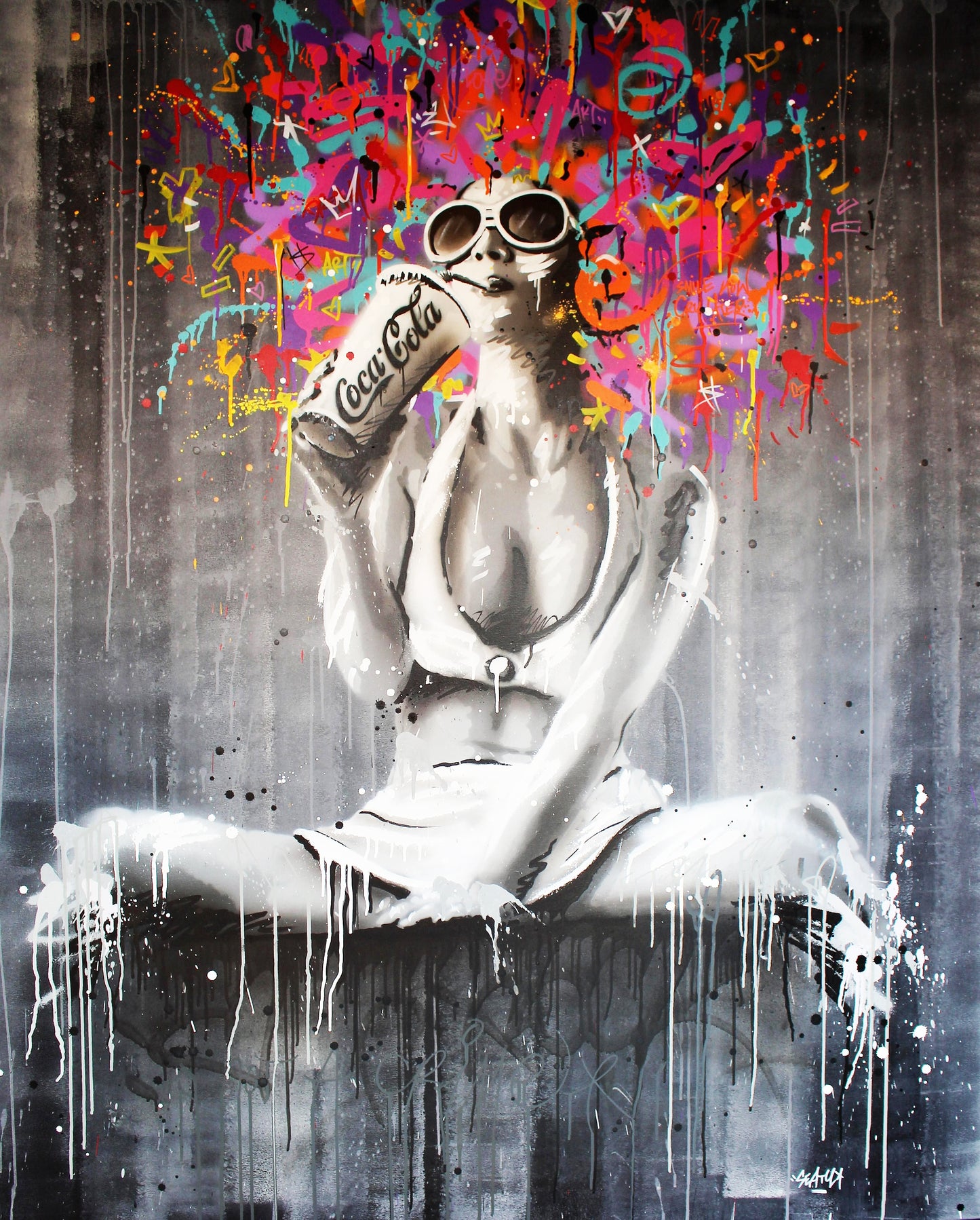 MEGA XXXL 160X90 CM Leinwandbilder inkl. Holzrahmen X143 Bunte Haare Banksy