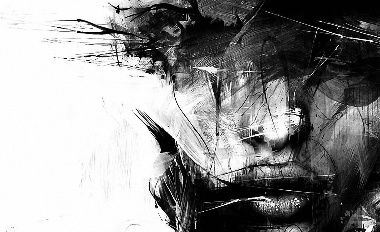 X18 - XXL LEINWANDBILDER - LEINWANDDRUCK MIT HOLZRAHMEN - FRAU ABSTRAKT GESICHT SCHWARZ WEISS MODERN