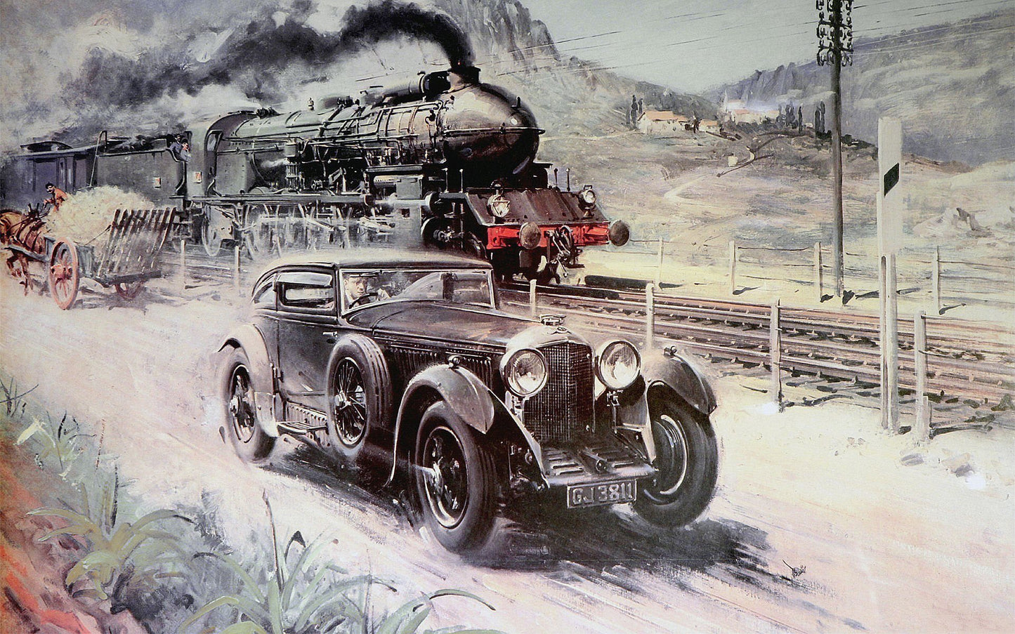 X188 - MEGA XXXL 160X90 CM Leinwandbilder inkl. Holzrahmen - Gemälde Handgemalt Zug Oldtimer Retro Alte Zeiten