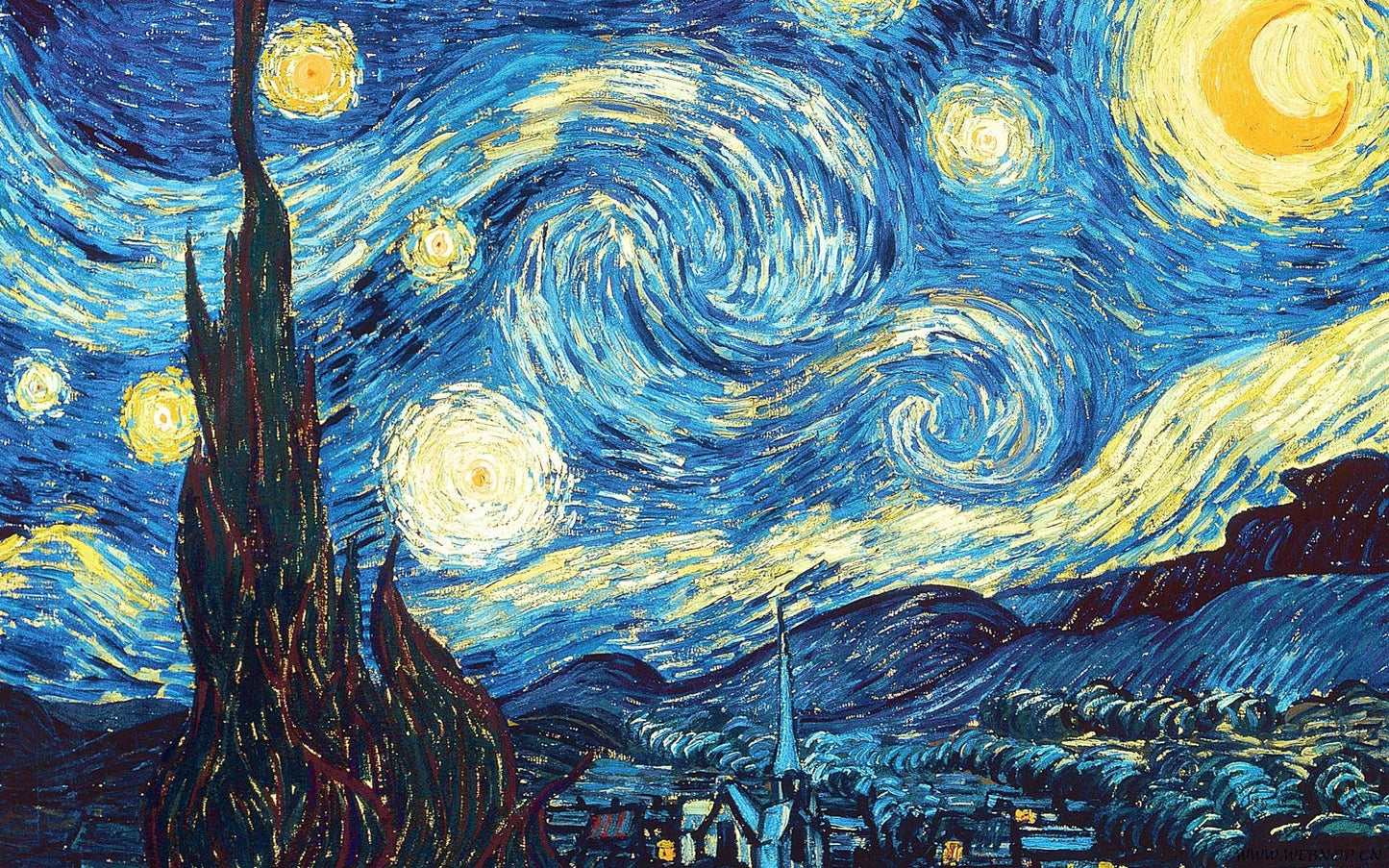 X195 - MEGA XXXL 160X90 CM Leinwandbilder inkl. Holzrahmen - Sternennacht Van Gogh Gemälde Handgemalt