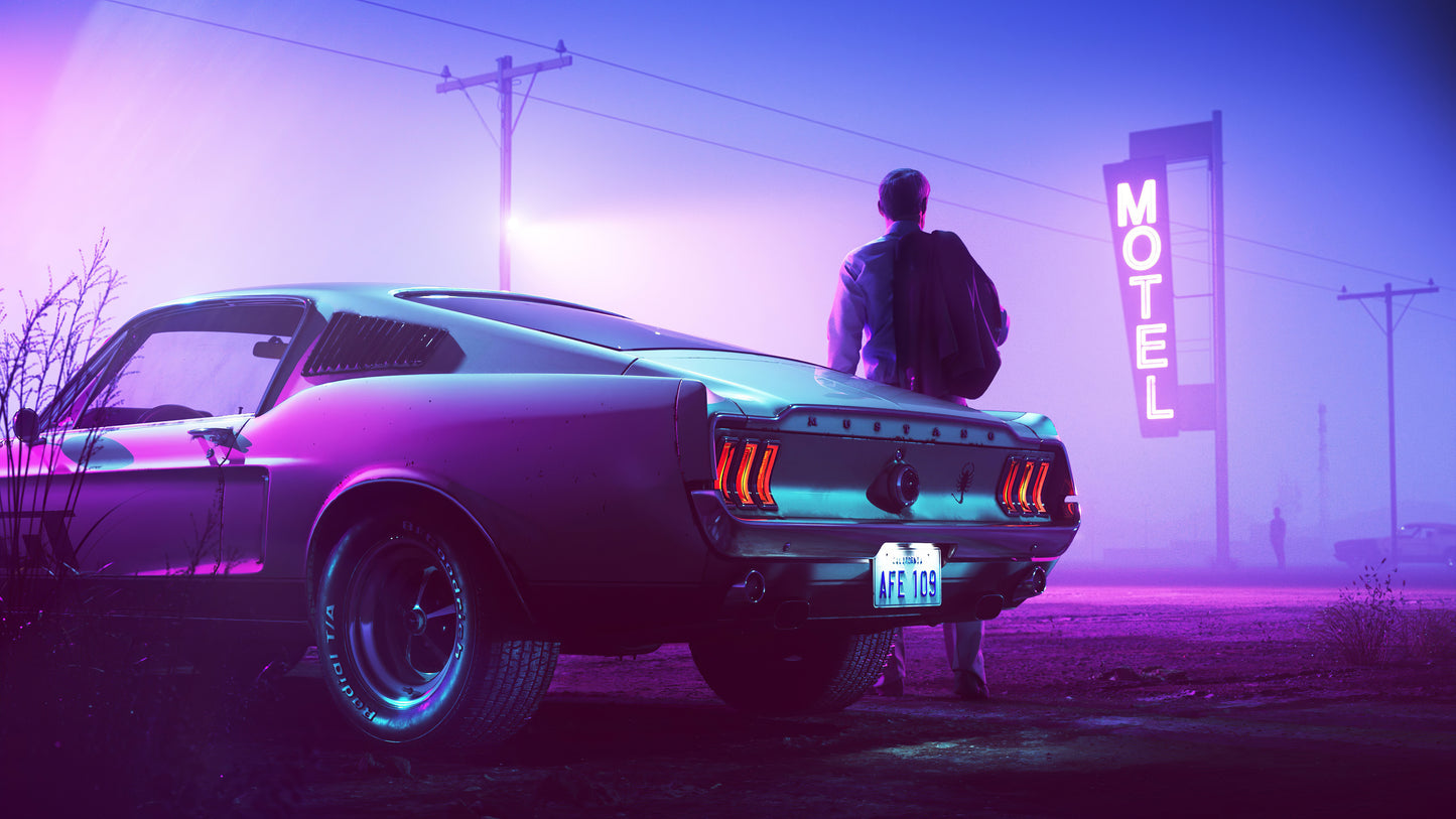 X218 - MEGA XXXL 160X90 CM Leinwandbilder inkl. Holzrahmen - Driver Ryan Gosling Mustang Oldtimer Autos Kult Lila