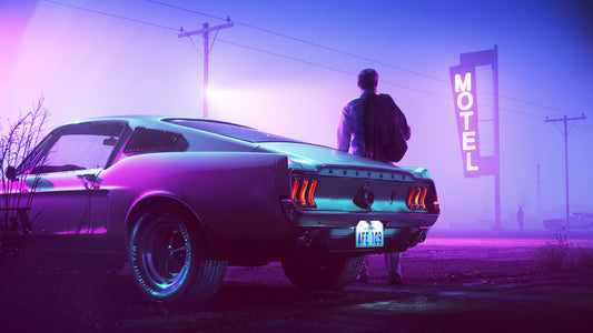 X218 - MEGA XXXL 160X90 CM Leinwandbilder inkl. Holzrahmen - Driver Ryan Gosling Mustang Oldtimer Autos Kult Lila