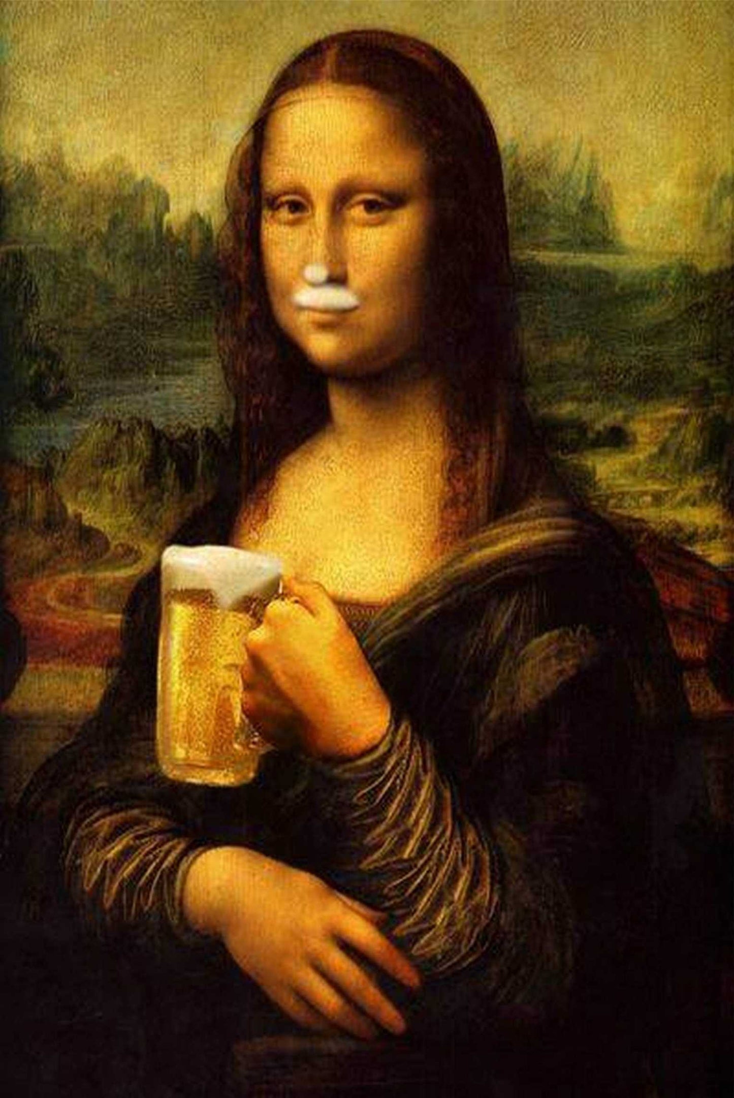X241 - MEGA XXXL 160X90 CM Leinwandbilder inkl. Holzrahmen - Mona Lisa Bier Gemälde Handgemalt