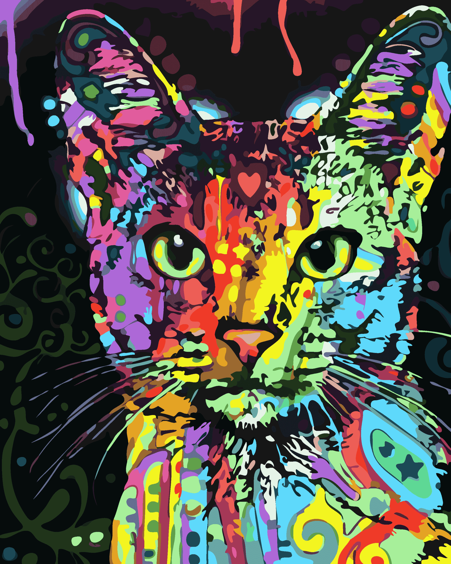 X275 - MEGA XXXL 160X90 CM Leinwandbilder inkl. Holzrahmen - Katze Handgemalt Gemälde Bunt Modern