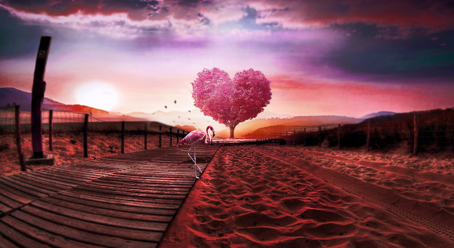 X30 - MEGA XXXL 160X90 CM Leinwandbilder inkl. Holzrahmen - FLAMINGO Herz