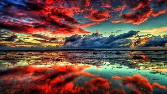 X353 - MEGA XXXL 160X90 CM Leinwandbilder inkl. Holzrahmen - Farbenfrohe Wolken reflektieren sich im Wasser Natur