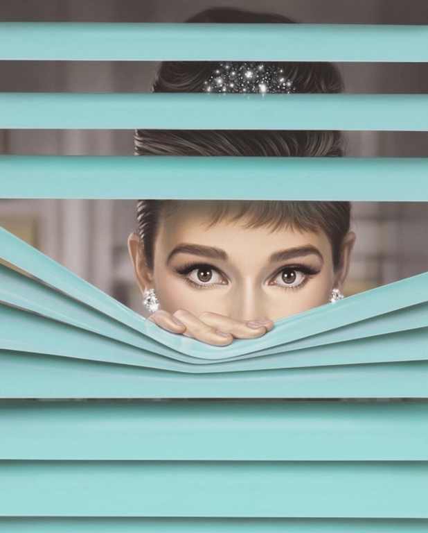 X359 - MEGA XXXL 160X90 CM Leinwandbilder inkl. Holzrahmen - Audrey Hepburn Tiffany Blau Filme Kult
