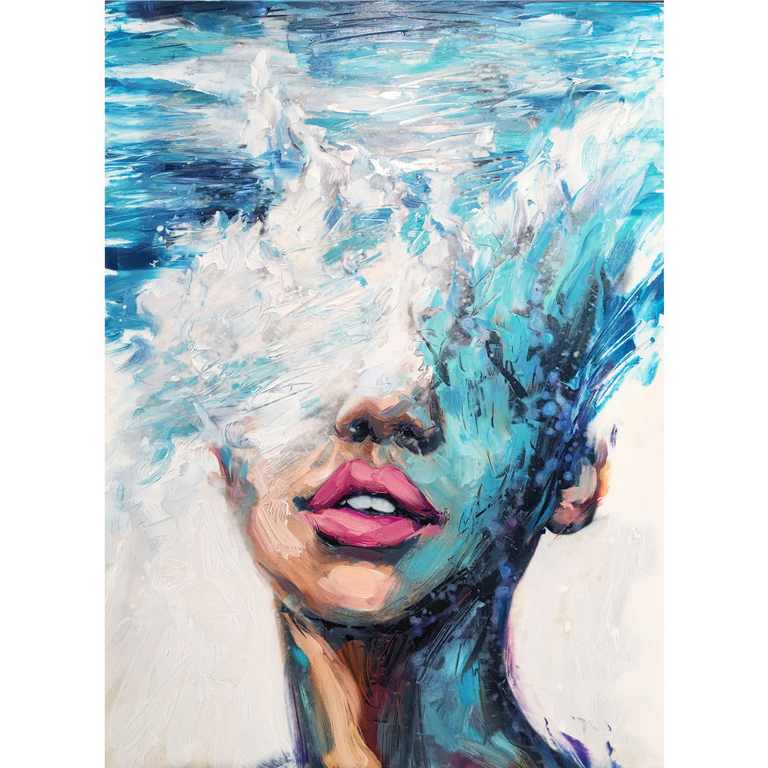 X374 - XXL LEINWANDBILDER - LEINWANDDRUCK MIT HOLZRAHMEN - Abstraktes Gemälde von Frau