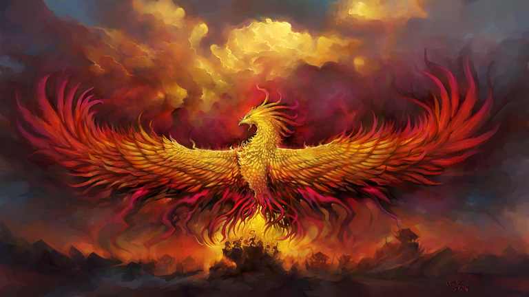 X421 - MEGA XXXL 160X90 CM Leinwandbilder inkl. Holzrahmen - Feuer Vogel Handgemalt