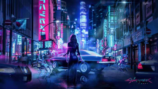 X448 - MEGA XXXL 160X90 CM Leinwandbilder inkl. Holzrahmen - Cyberpunk Stadt