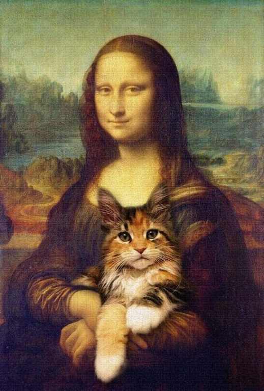 X467 - MEGA XXXL 160X90 CM Leinwandbilder inkl. Holzrahmen - Mona Lisa Katze Lustig