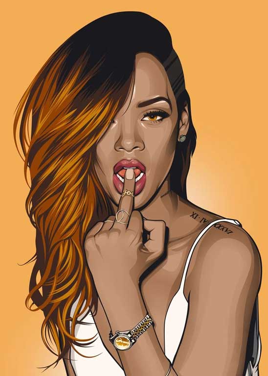 X484 MEGA XXXL 160X90 CM Leinwandbilder inkl. Holzrahmen Rihanna-Vektor-Art