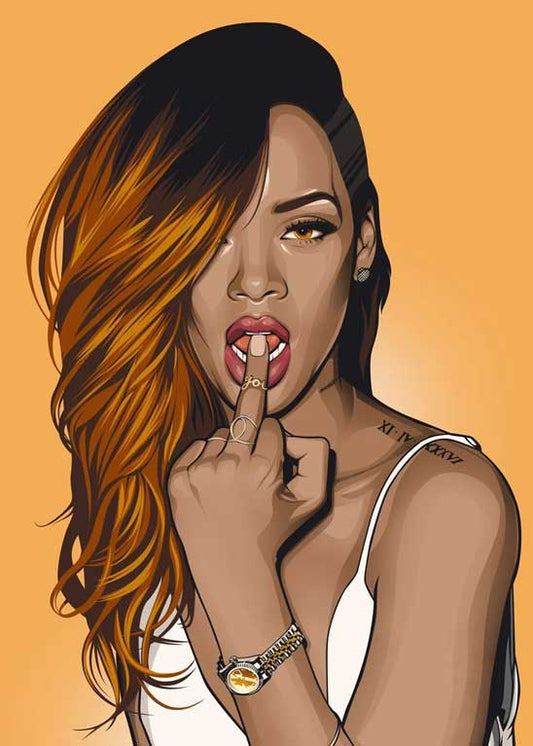 X484 MEGA XXXL 160X90 CM Leinwandbilder inkl. Holzrahmen Rihanna-Vektor-Art