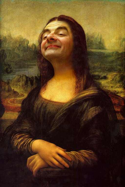 X490 - MEGA XXXL 160X90 CM Leinwandbilder inkl. Holzrahmen - Mr Bean Mona Lisa Lustig