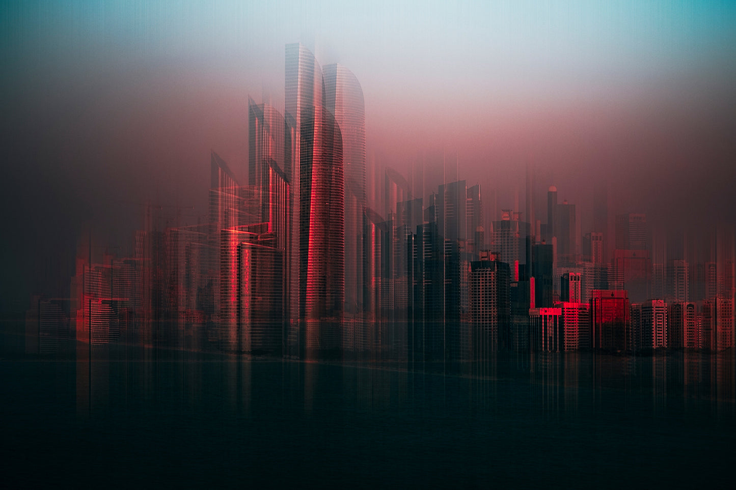 X69 MEGA XXXL 160X90 CM Leinwandbilder inkl. Holzrahmen ABU DHABI STADT NACH ROT ABSTRAKT MINIMAL SCHWARZ BLAU