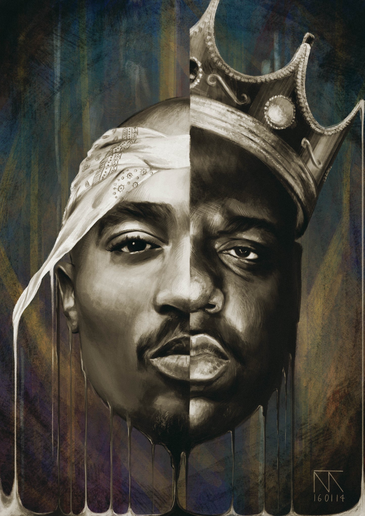 X75 -MEGA XXXL 160X90 CM Leinwandbilder inkl. Holzrahmen 2Pac Notorious BIG BIGGIE Hip Hop Rap Music Sepia Könige