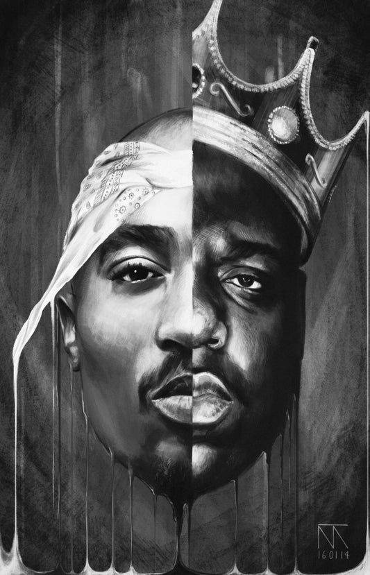 X75 SW -MEGA XXXL 160X90 CM Leinwandbilder inkl. Holzrahmen 2Pac Notorious BIG BIGGIE Hip Hop Rap Music Sepia Könige
