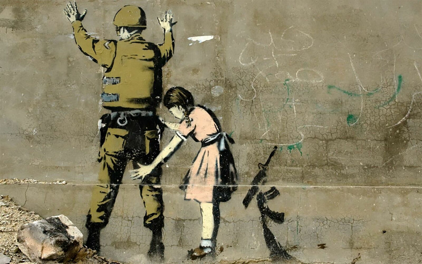 MEGA XXXL 160X90 CM Leinwandbilder inkl. Holzrahmen X79 BANKSY Mädchen Militär