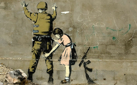 MEGA XXXL 160X90 CM Leinwandbilder inkl. Holzrahmen X79 BANKSY Mädchen Militär