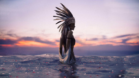 X8 - MEGA XXXL 160X90 CM Leinwandbilder inkl. Holzrahmenr Indianer im Wasser Apache Lila Sonnenuntergang Natur Meer Frau