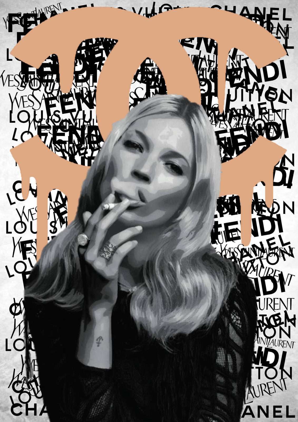 X87 - MEGA XXXL 160X90 CM Leinwandbilder inkl. Holzrahmen Mode Chanel Kate Moss Abstrakt Handgemalt Bronze Rose Look