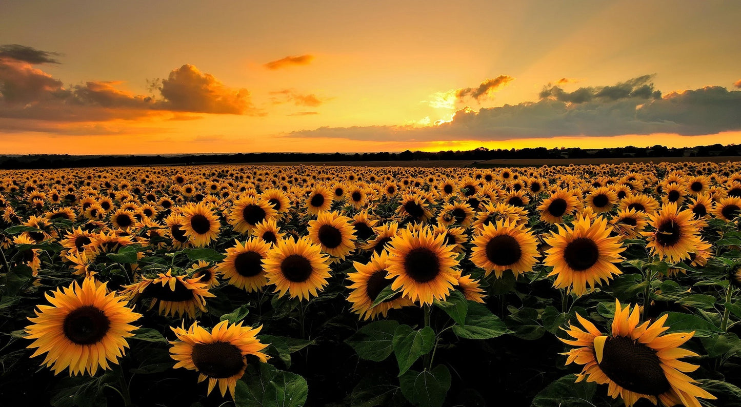 X98 - - MEGA XXXL 160X90 CM Leinwandbilder inkl. Holzrahmen Sonnenblumen Abenddämmerung Sonnenuntergang Horizont Himmel Horizon Blick aus dem Fenster