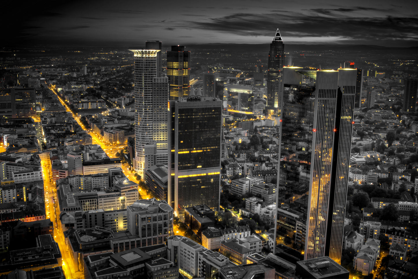 l108 MEGA XXXL 160X90 CM Leinwandbilder inkl. Holzrahmen FRANKFURT FFM BEI NACHT SKYLINE GELB SCHWARZ CITY