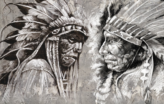 l151 MEGA XXXL 160X90 CM Leinwandbilder inkl. Holzrahmen Indianer Handgemalt Schwarz Weiß