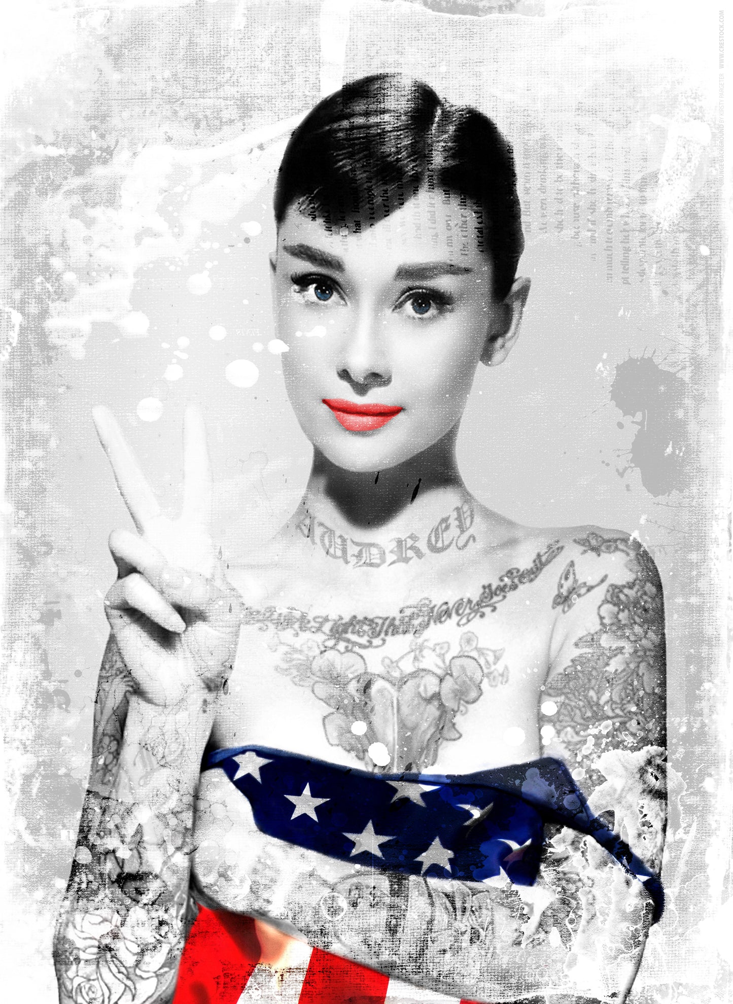 l17 MEGA XXXL 160X90 CM Leinwandbilder inkl. Holzrahmen AUDREY HEPBURN TIFFANY PEACE WEISS FLAGGEN GRUNGE