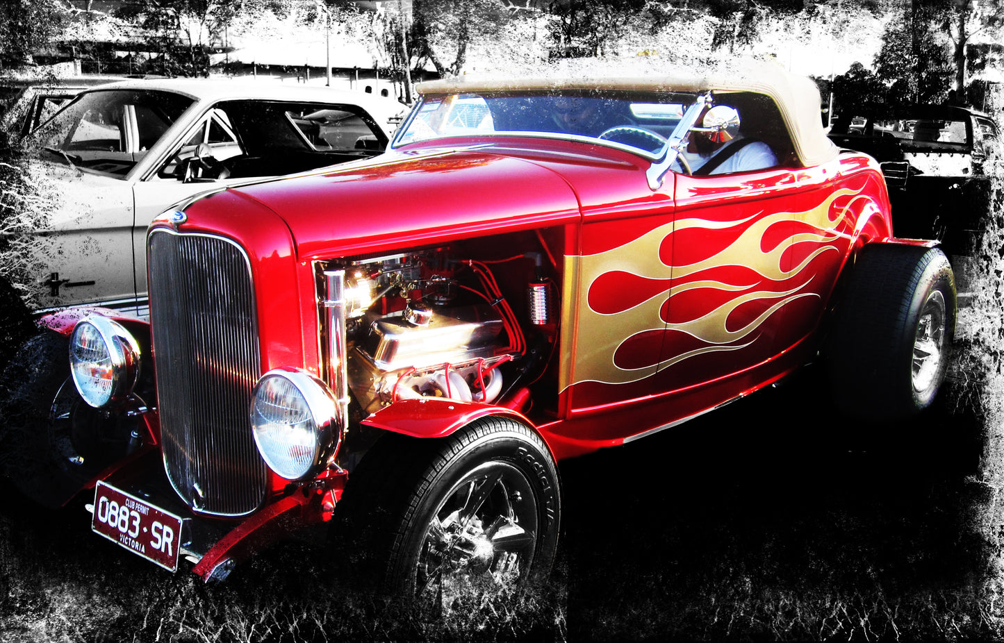 l29 MEGA XXXL 160X90 CM Leinwandbilder inkl. Holzrahmen HOT ROD ROT SCHWARZ GRUNGE MODERN AUTOS WAND KUNST DRUCK DEKORATION GEMÄLDE