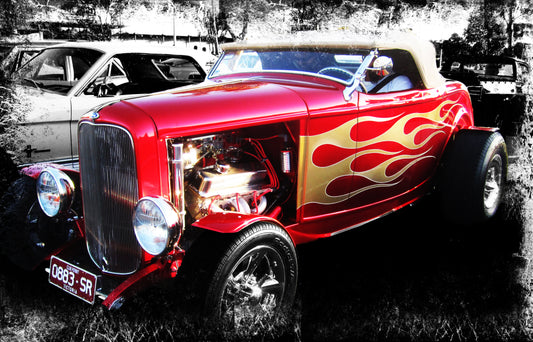 l29 MEGA XXXL 160X90 CM Leinwandbilder inkl. Holzrahmen HOT ROD ROT SCHWARZ GRUNGE MODERN AUTOS WAND KUNST DRUCK DEKORATION GEMÄLDE