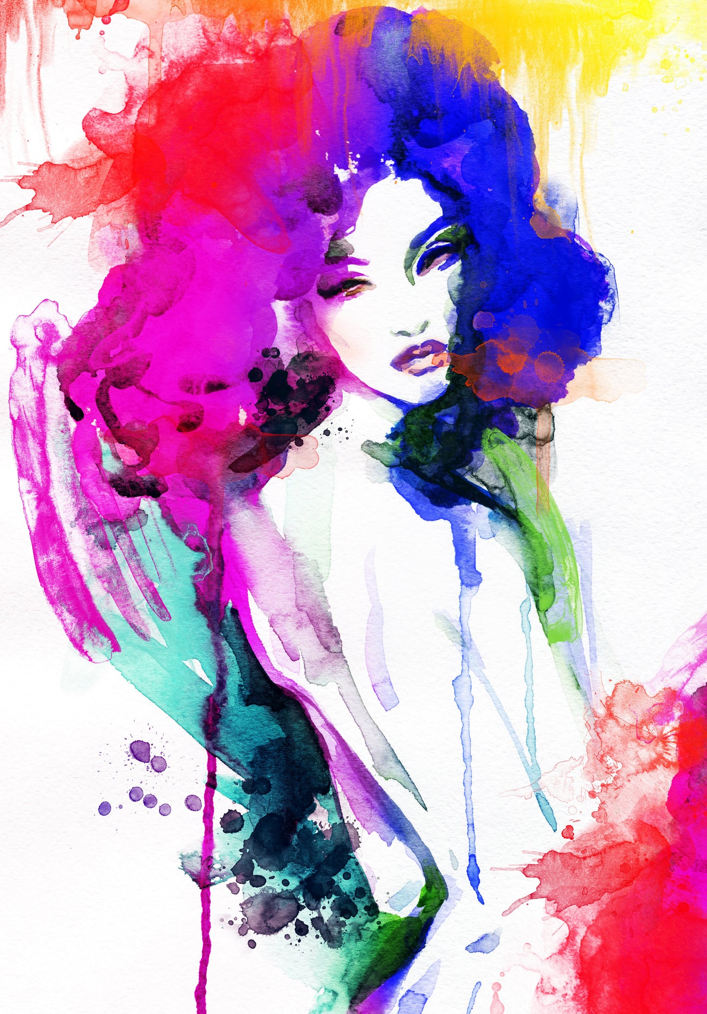 l87 MEGA XXXL 160X90 CM Leinwandbilder inkl. Holzrahmen AQUARELL HANDGEMALT FRAU AKT BUNT