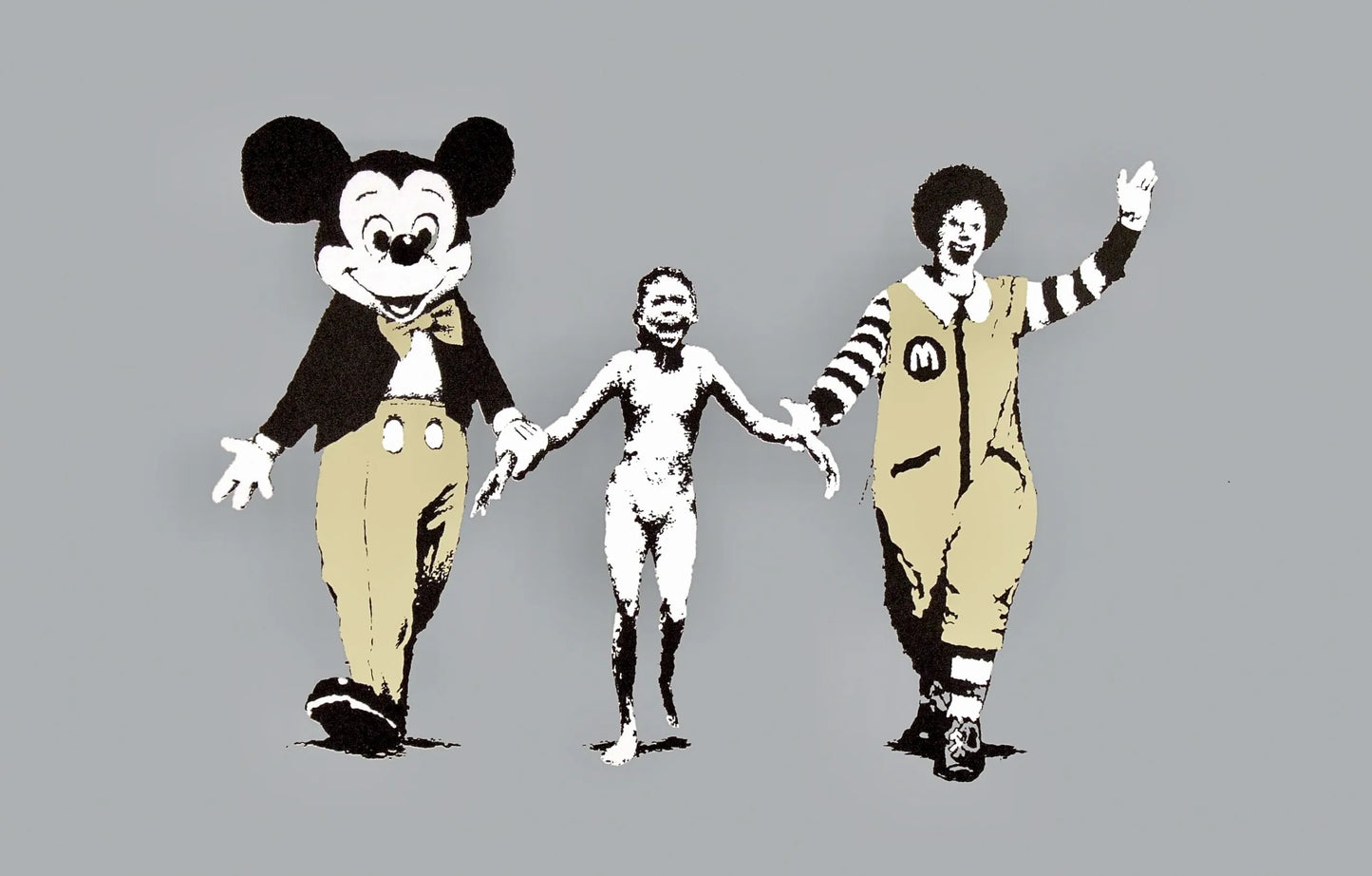 MEGA XXXL 160X90 CM Leinwandbilder inkl. Holzrahmen BANKSY HAPPY CAPITALISM