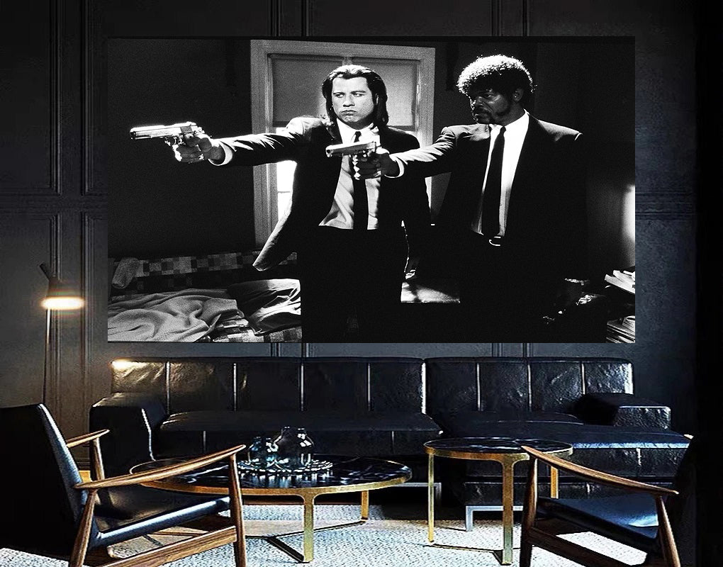 MEGA XXXL 160X90 CM Leinwandbilder inkl. Holzrahmen w66 Pulp Fiction Schwarz Weiss