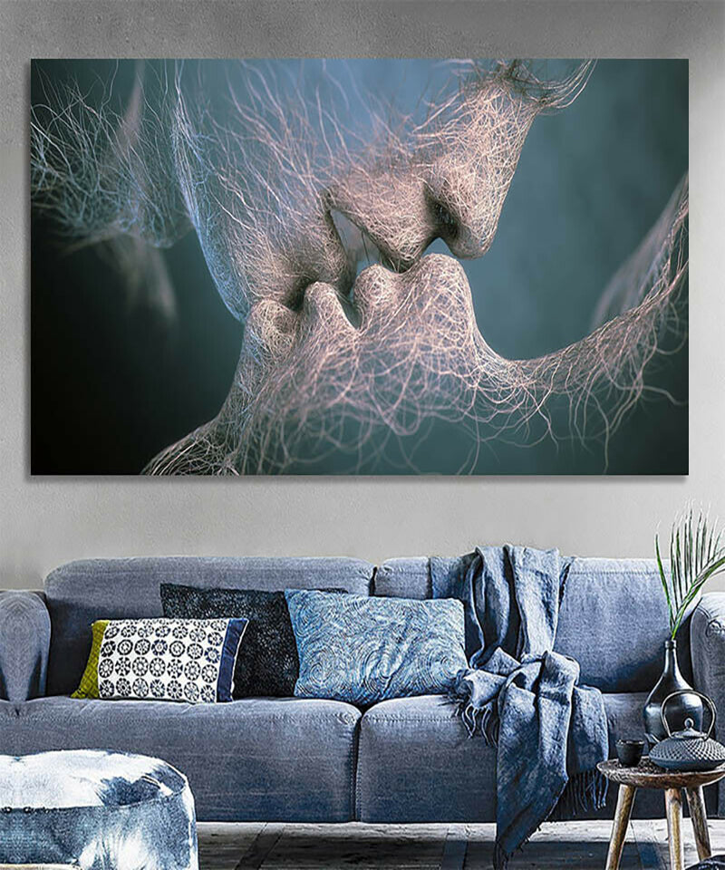 MEGA XXXL 160X90 CM Leinwandbilder inkl. Holzrahmen DER-KUSS BLAU