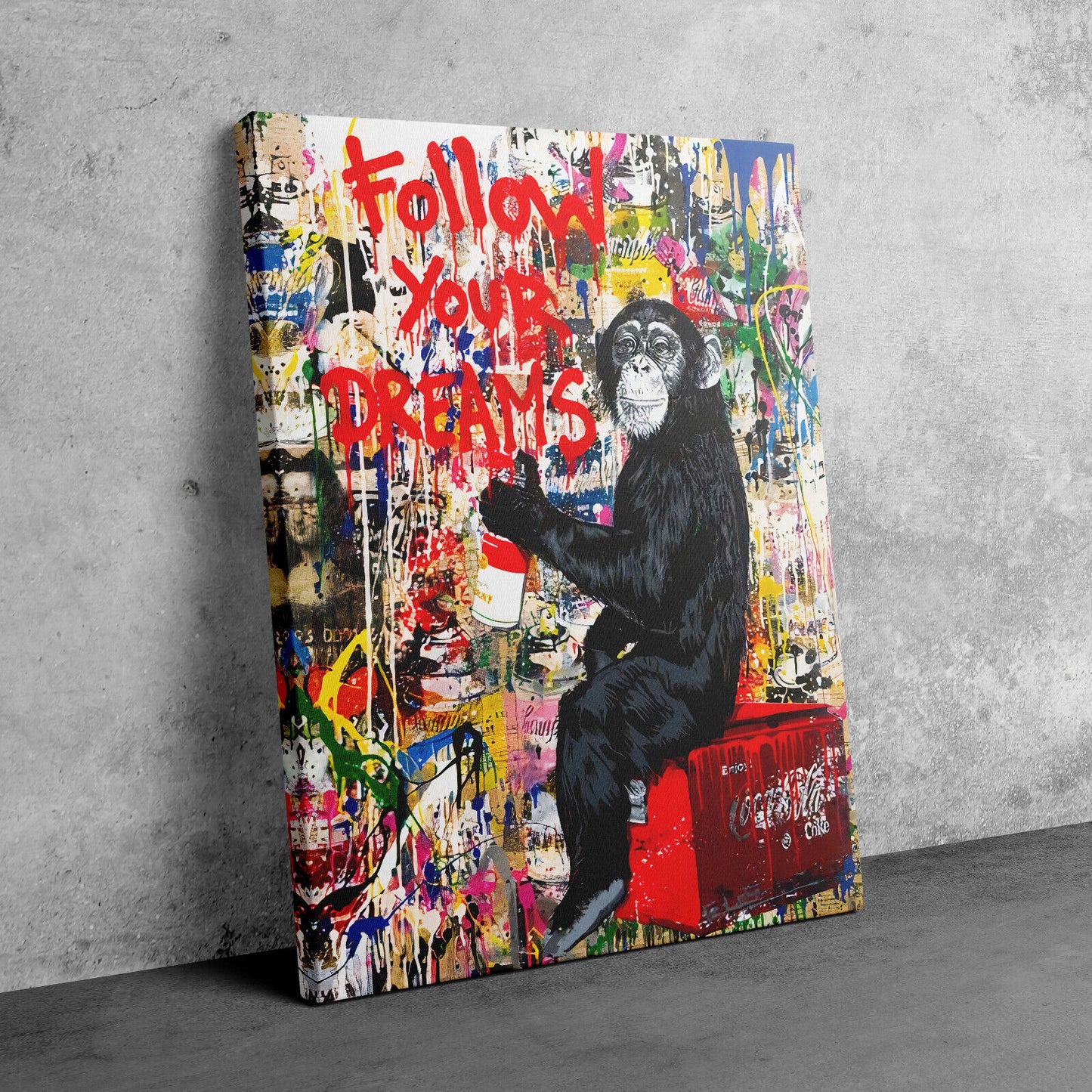 MEGA XXXL 160X90 CM Leinwandbilder inkl. Holzrahmen Banksy X151 - Follow your dreams Affe
