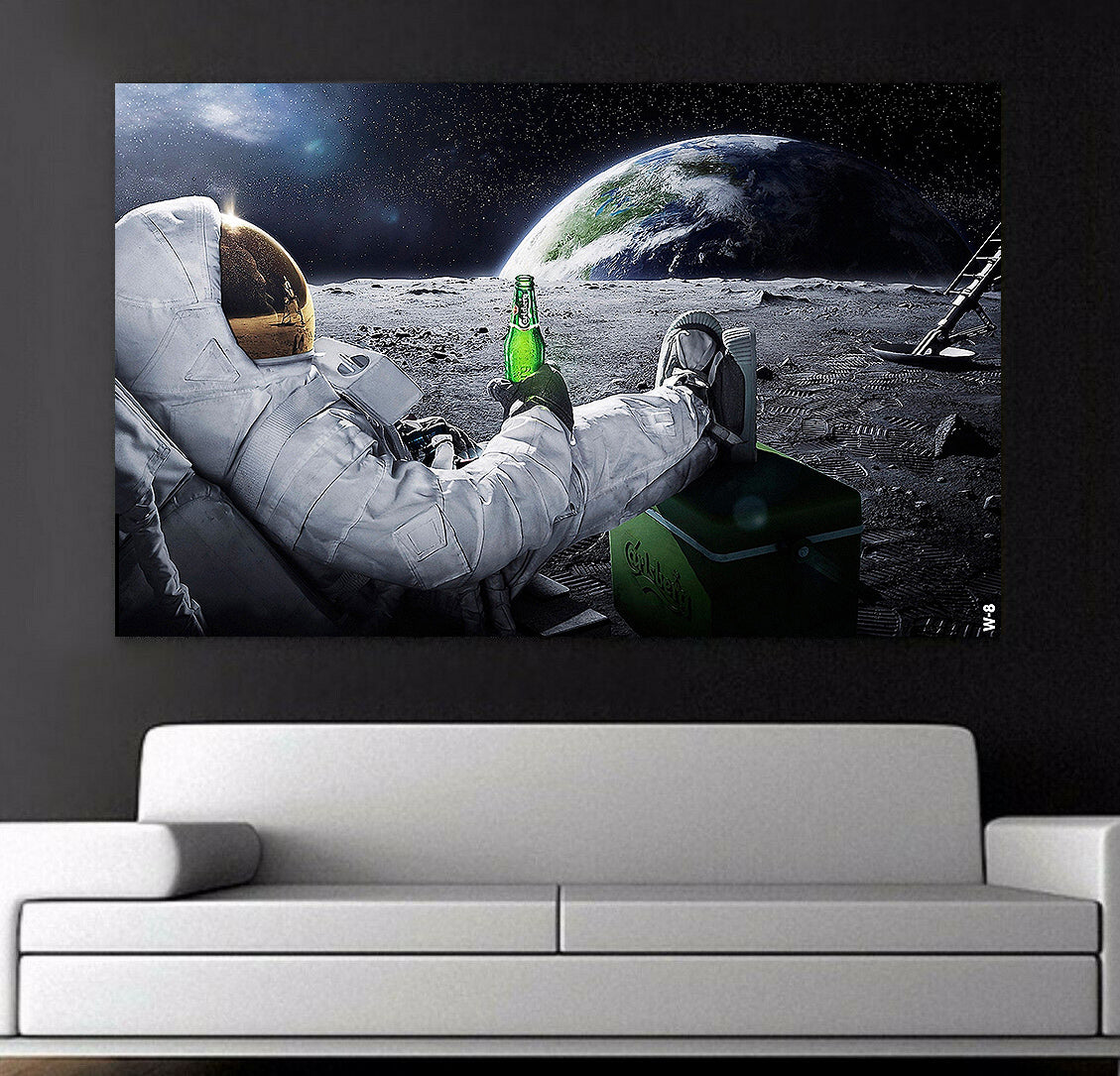 MEGA XXXL 160X90 CM Leinwandbilder inkl. Holzrahmen W8 BEER ON THE MOON