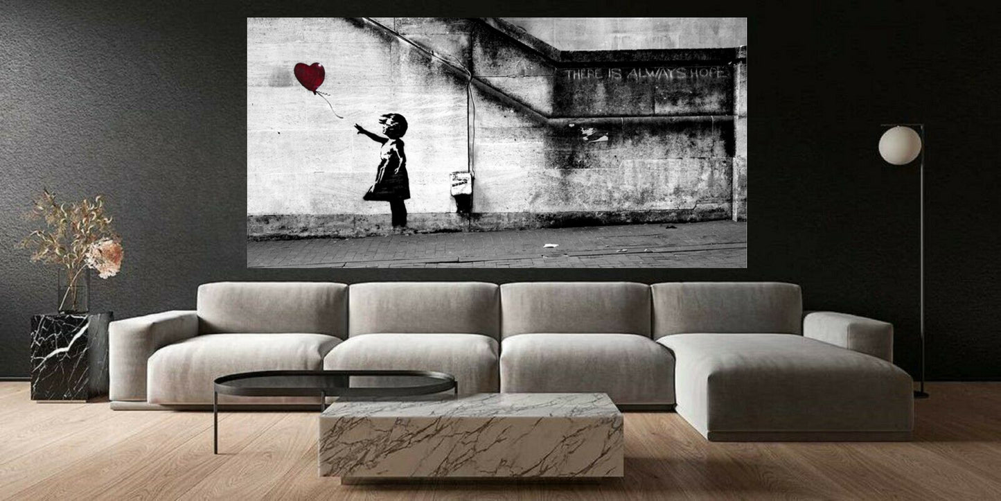 MEGA XXXL 160X90 CM Leinwandbilder inkl. Holzrahmen Banksy Baloon Mädchen W18