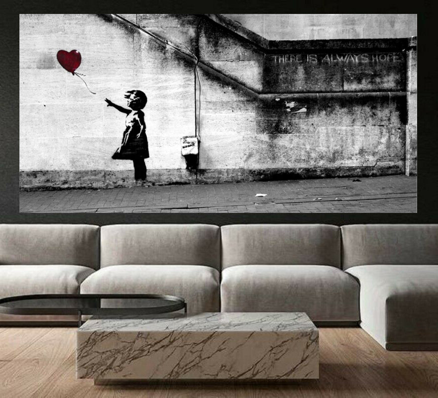MEGA XXXL 160X90 CM Leinwandbilder inkl. Holzrahmen Banksy Baloon Mädchen W18