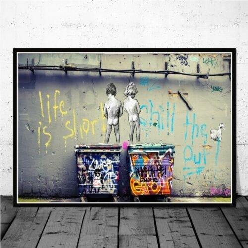 MEGA XXXL 160X90 CM Leinwandbilder inkl. Holzrahmen W51 BANKSY ART KEEP CALM LIFE IS SHORT CHILL THE DUCK OUT STREET ART Enten Ducks