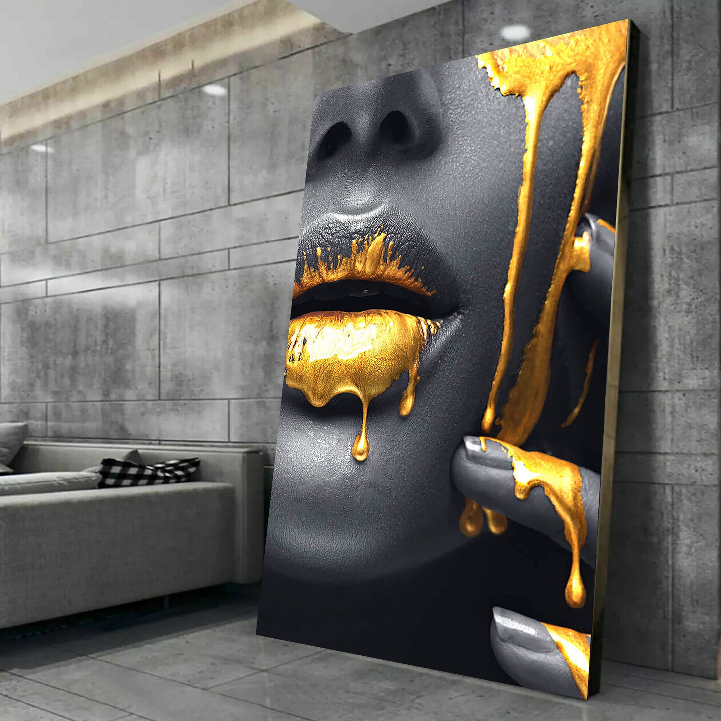 MEGA XXXL 160X90 CM Leinwandbilder inkl. Holzrahmen X130 Vertikal Goldlips