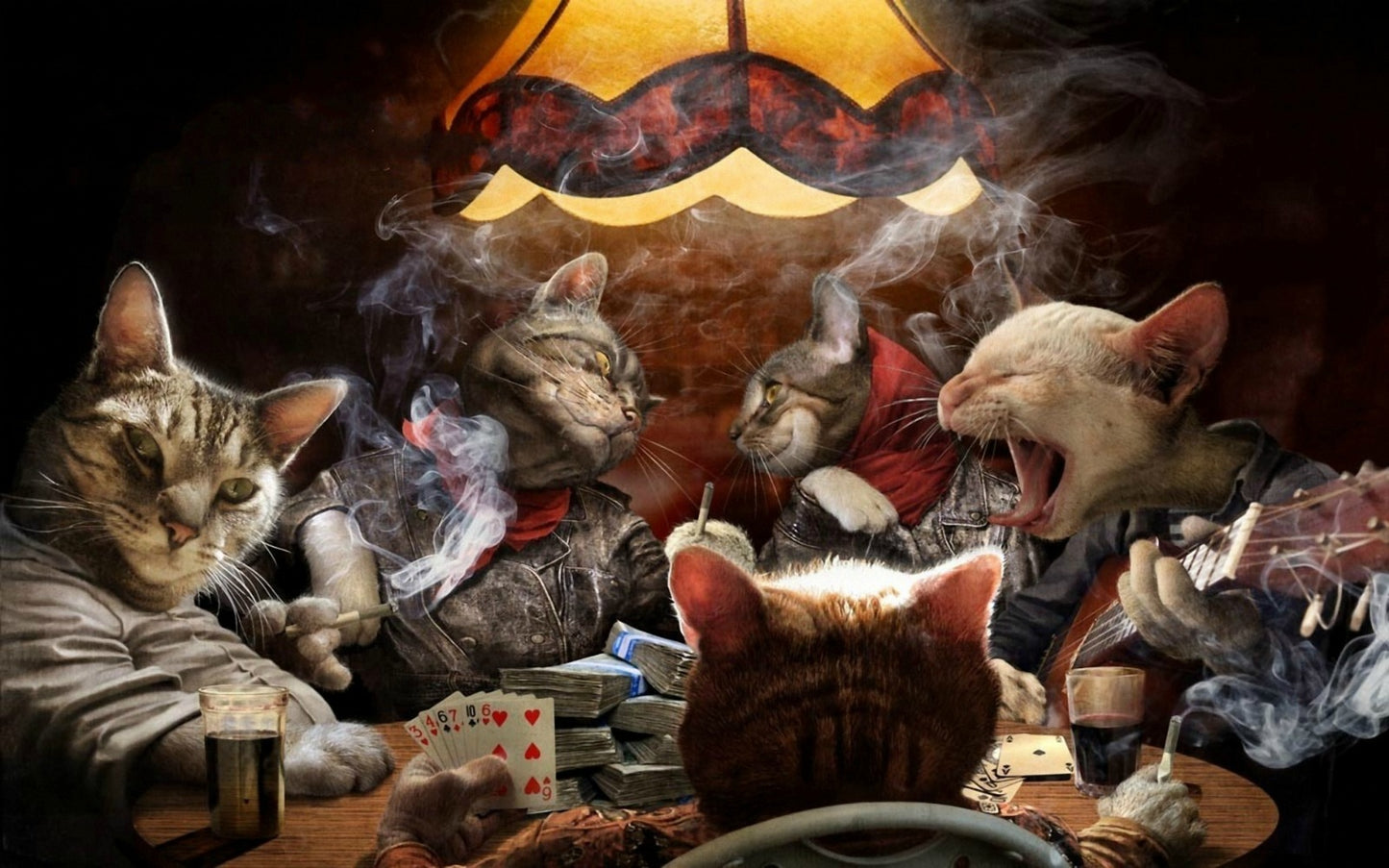 MEGA XXXL 160X90 CM Leinwandbilder inkl. Holzrahmen - KATZEN POKER KARTENSPIEL TIERE