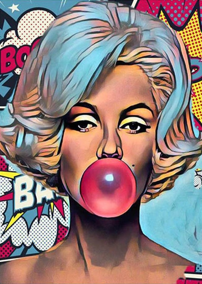 MEGA XXXL 160X90 CM Leinwandbilder inkl. Holzrahmen MARILYN MONROE KAUGUMMI WARHOL