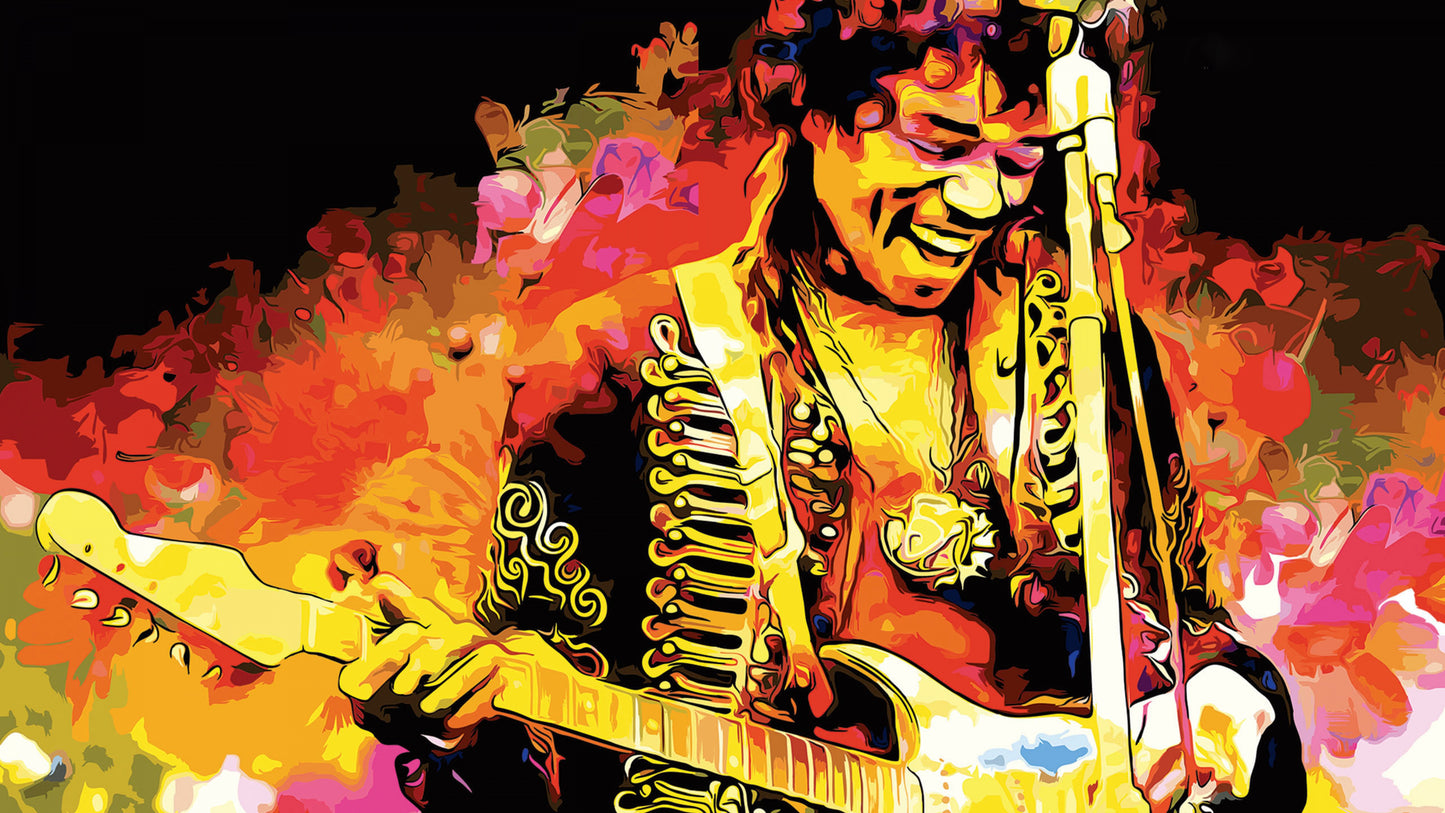 XXL LEINWANDBILDER - LEINWANDDRUCK MIT HOLZRAHMEN - Jimi Hendrix Rock n Roll Gitarre Abstrakt Handgemalt